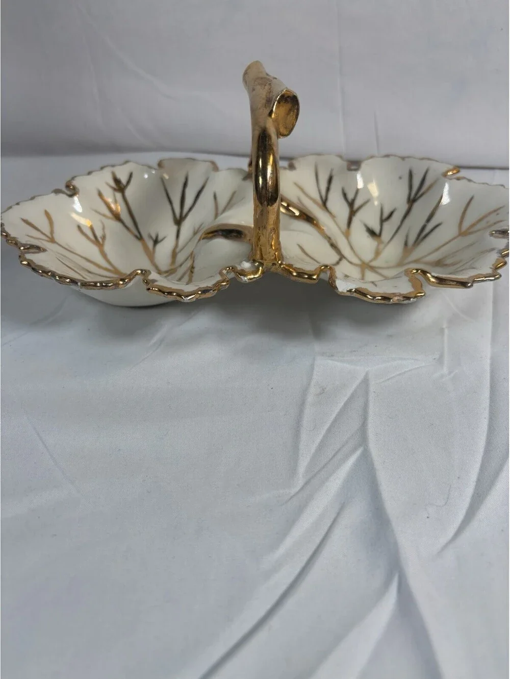 Porcelain Double Sides Leaf Candy Dish Gold Leaf